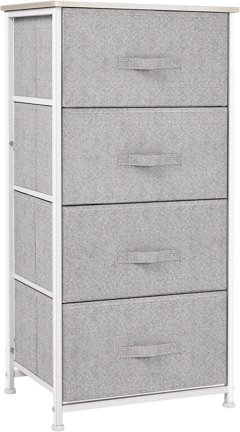 Armoire en Tissu avec 4 Tiroirs et Cadre Métallique - 45 x 30 x 92 cm