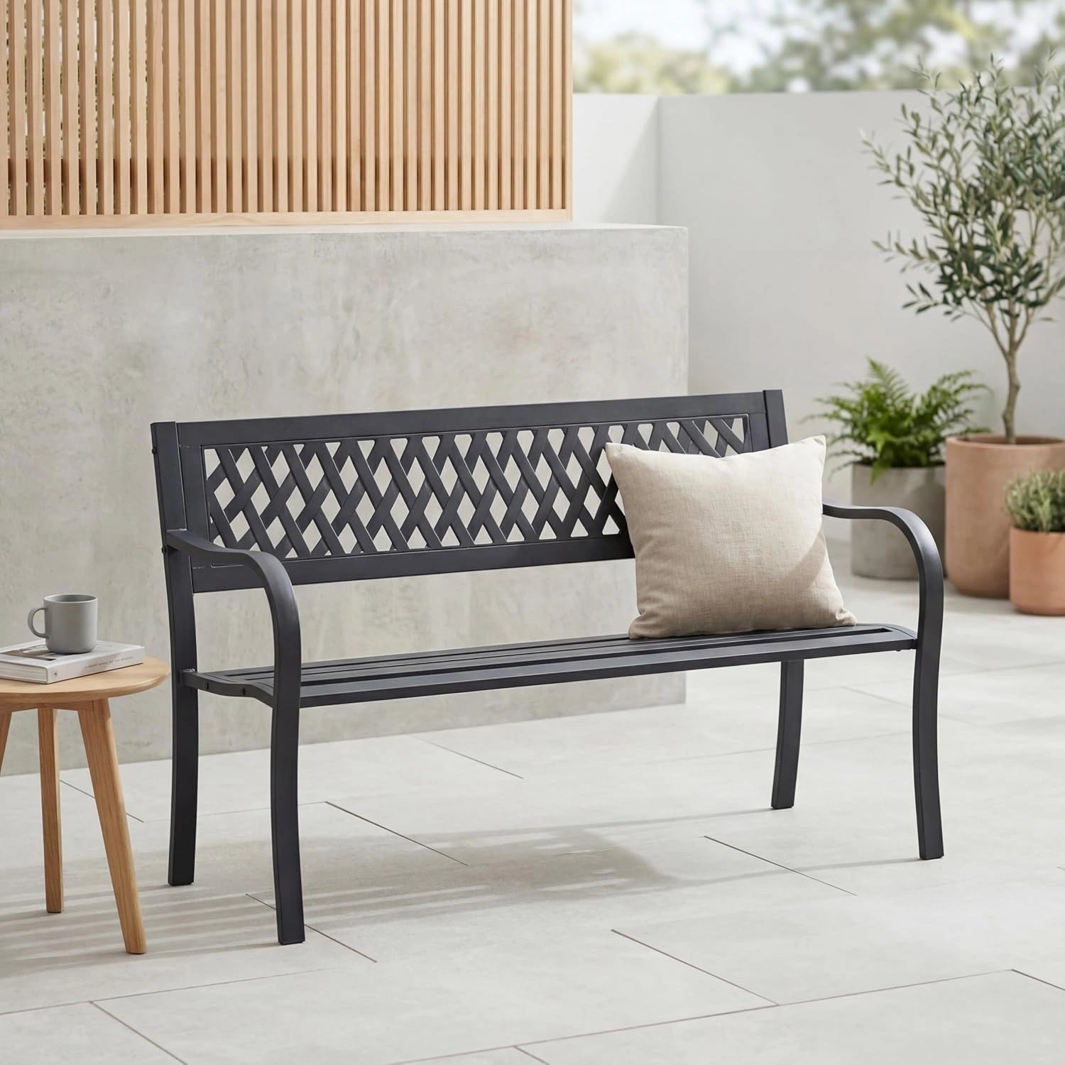 Banc de Jardin 3 Places en Acier, Motif Treillis pour Terrasse et Parc