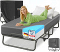 KESSER Lit de Voyage Pliable 200 x 90 cm avec Matelas à Mémoire et Roulettes - Structure Métal pour Adulte - Capacité 250 kg