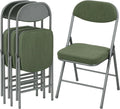 Ensemble de 4 chaises pliantes en velours côtelé vert, structure en acier robuste, capacité 120 kg