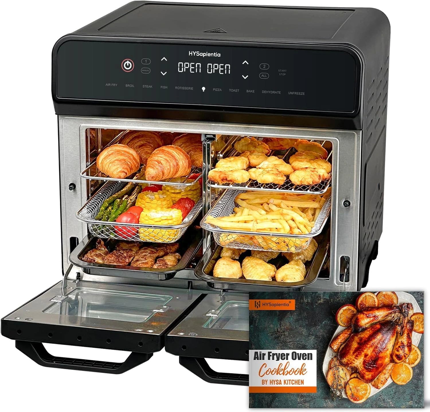Four à Air Chaud 22L HYSapientia avec Double Panier Inox, 2400W, 10 Modes