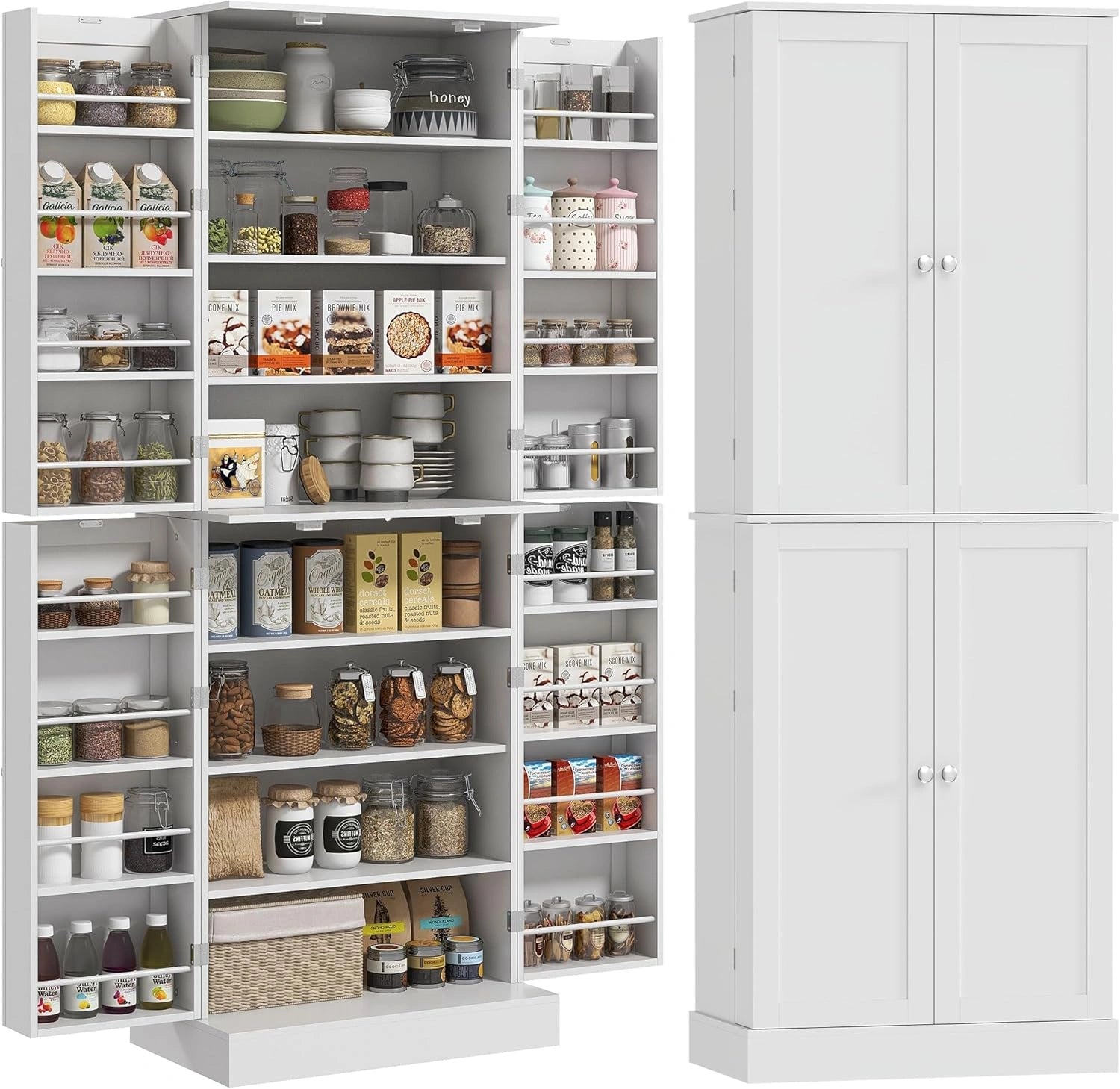 Buffet de Cuisine Moderne avec Étagère et Porte-épices, Blanc