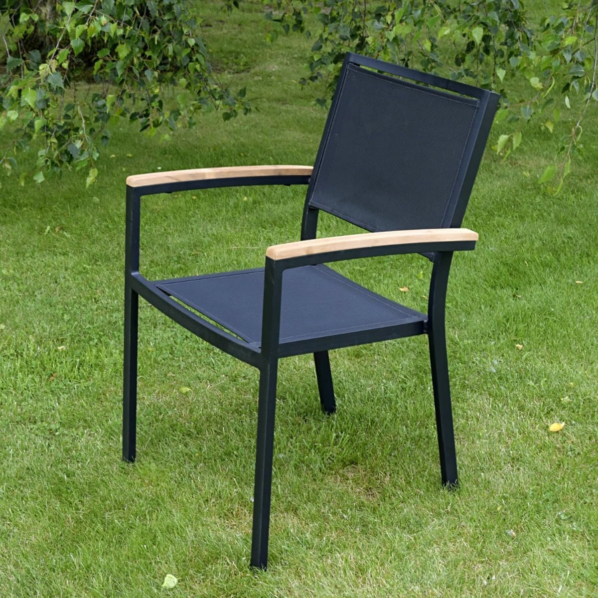 Fauteuil de Jardin en Aluminium et Textilène Noir - Modèle Casablanca