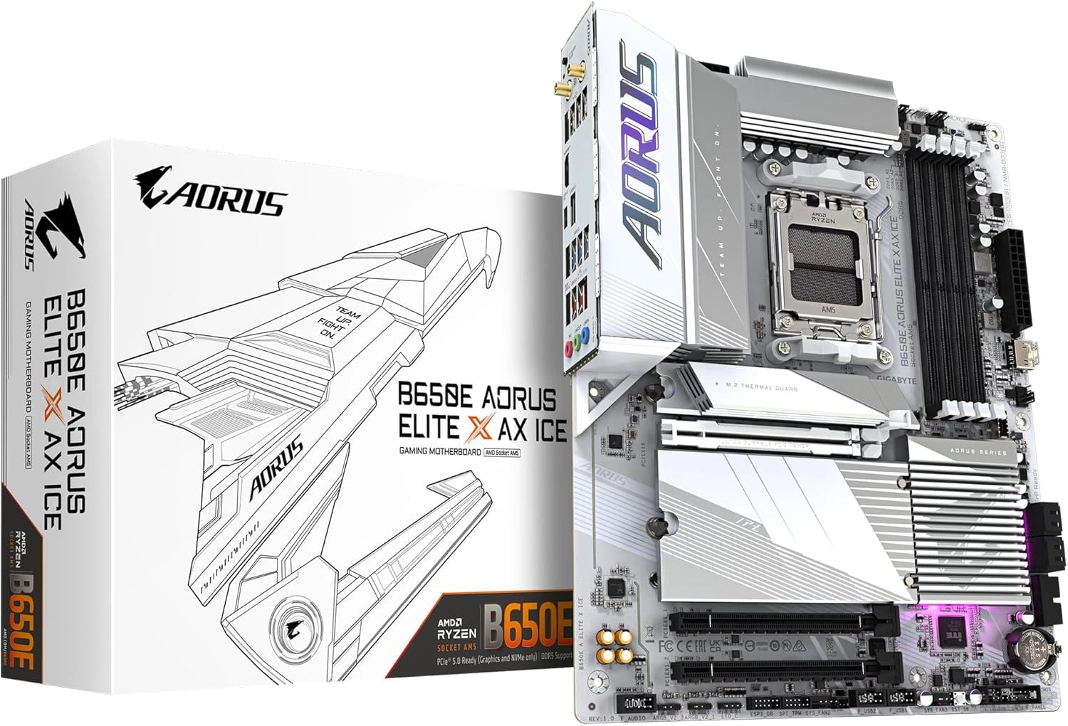 Carte mère GIGABYTE B650E AORUS Elite X AX - Compatible AMD Ryzen 9000, VRM 12+2+2 Phases, DDR5 jusqu'à 8000 MHz (OC), PCIe 5.0 et 4.0, LAN 2.5 GbE, WiFi 6E, USB 3.2 Gen 2