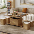 Table Basse Réglable avec Chaises Cachées et Rangement Intégré