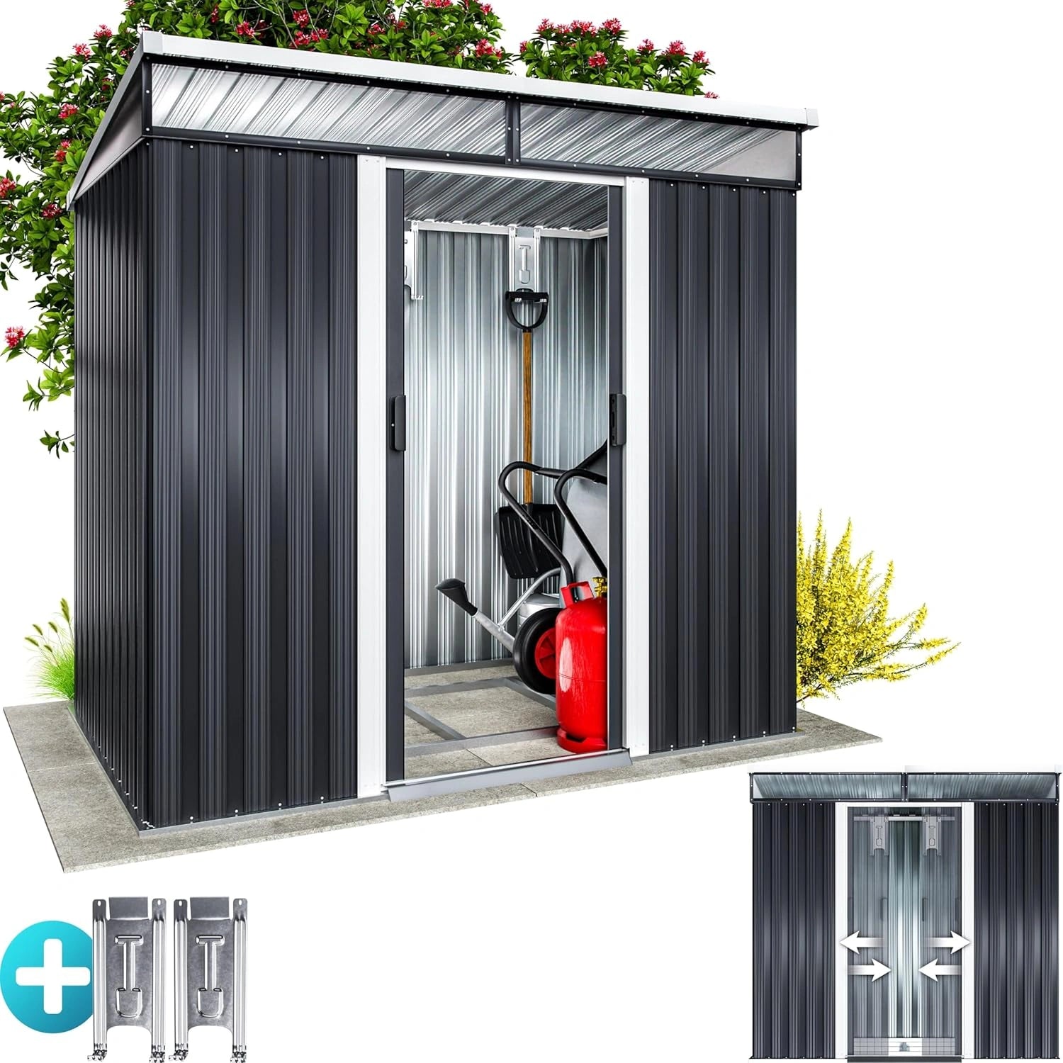 Cabane de Jardin GardeBruk 3,4m³ avec Fondation, 196x122x180cm, 2 Fenêtres, Anthracite